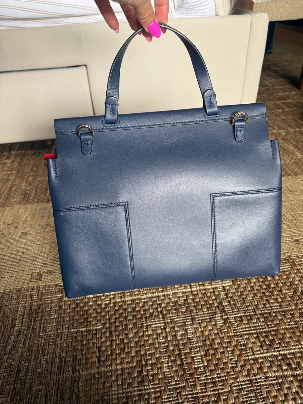 LIKE NEW ✨Tory Burch Navy Leather Top-Handle Satchel with Removable Strap